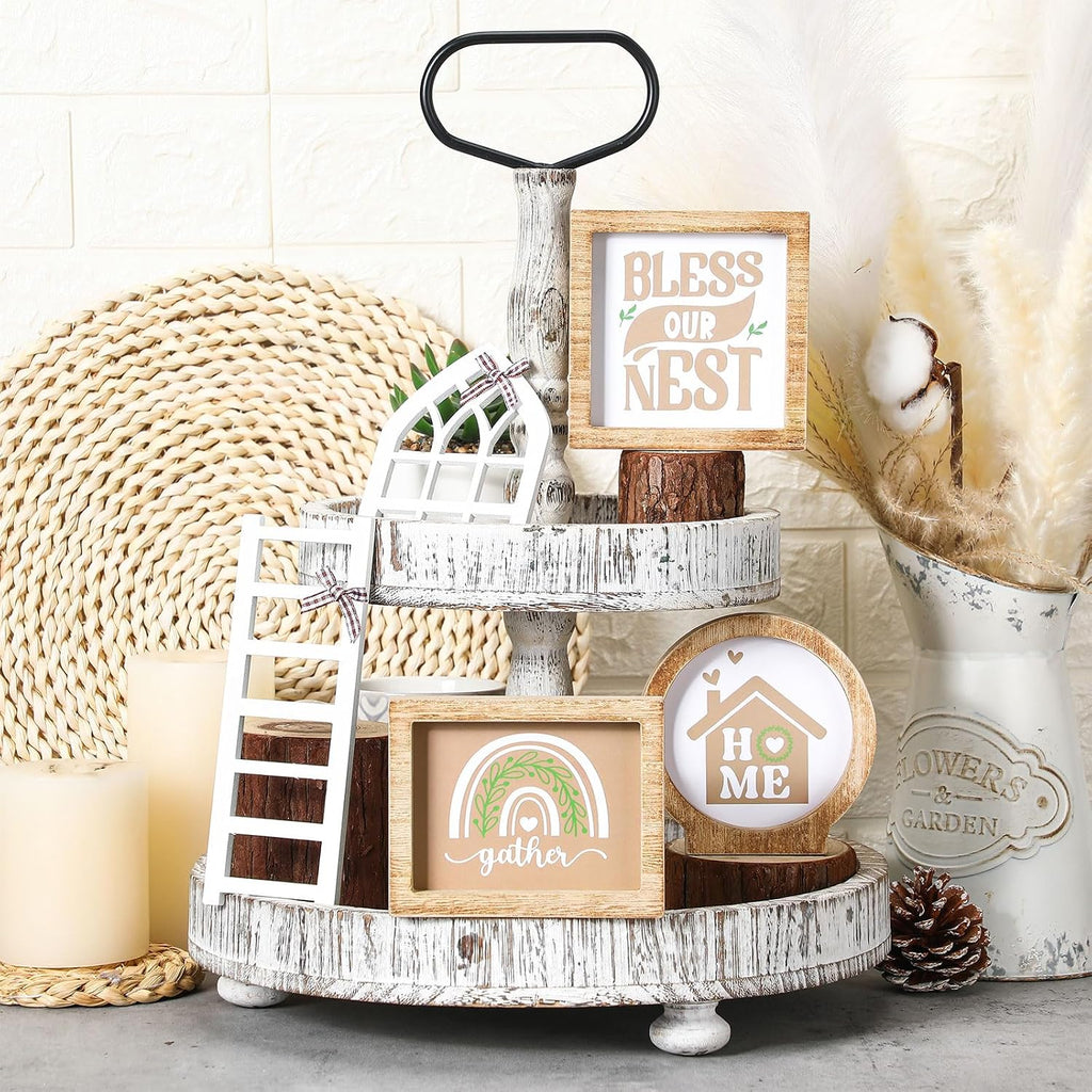 Interchangeable Seasonal Tiered Tray Decor Set Fall Halloween Thanksgiving Tiered Decoration Include Wood - Set of 48
