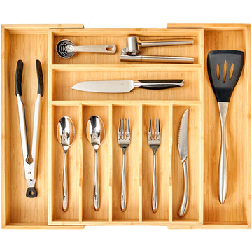 Large Expandable Kitchen Silverware Utensils Drawer Organizer, 2.5" Extra High Adjustable Drawer Divider with Curved