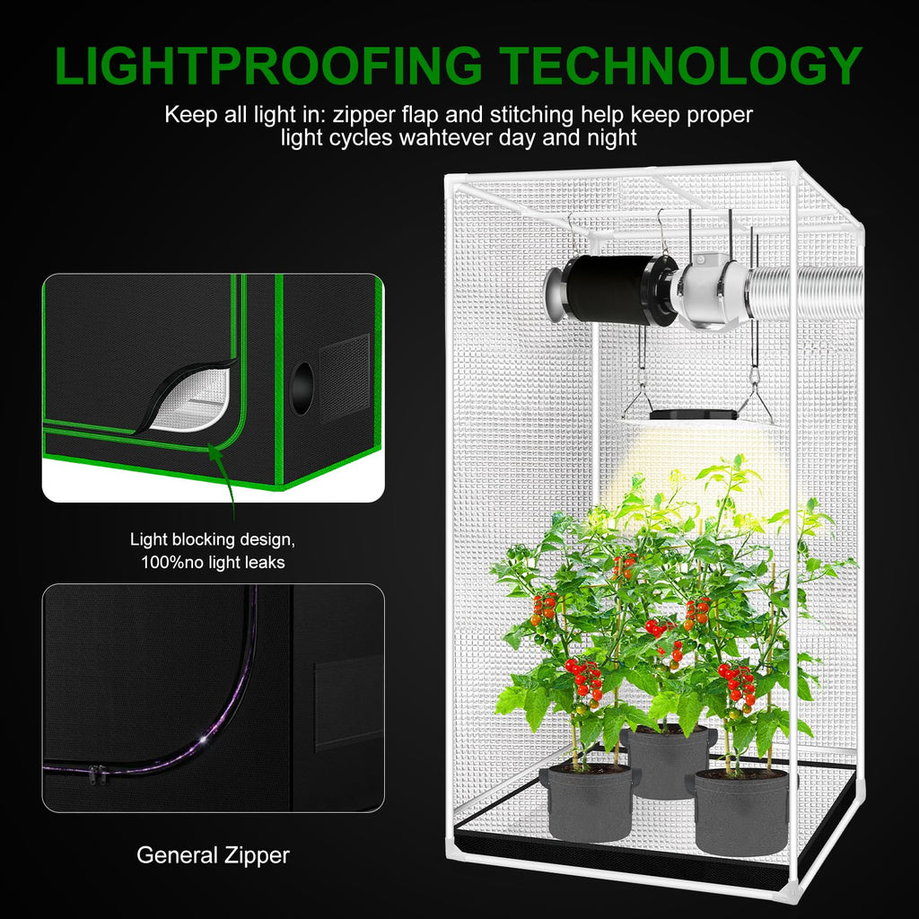 34"x34"x72'' Grow Tent, High Reflective 600D Diamond Mylar Canvas with Observation Window and Floor Tray for