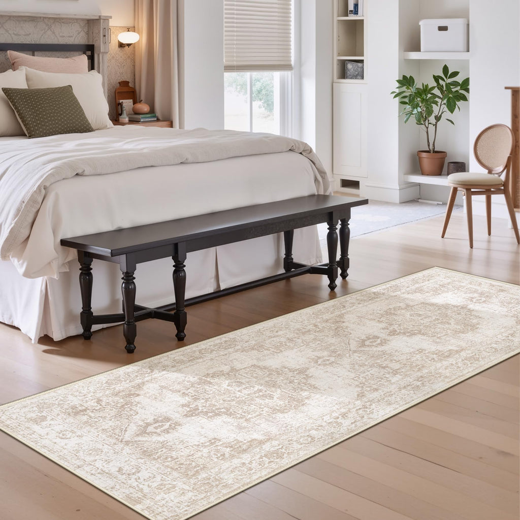 Area Rug Runner Rugs: Washable Vintage Hallway Rug Indoor Medallion Rugs Low Pile Distressed Floor Carpet Retro
