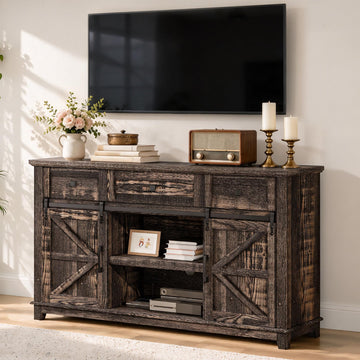 59" Farmhouse TV Stand with Storage Drawers, Dark Rustic Oak