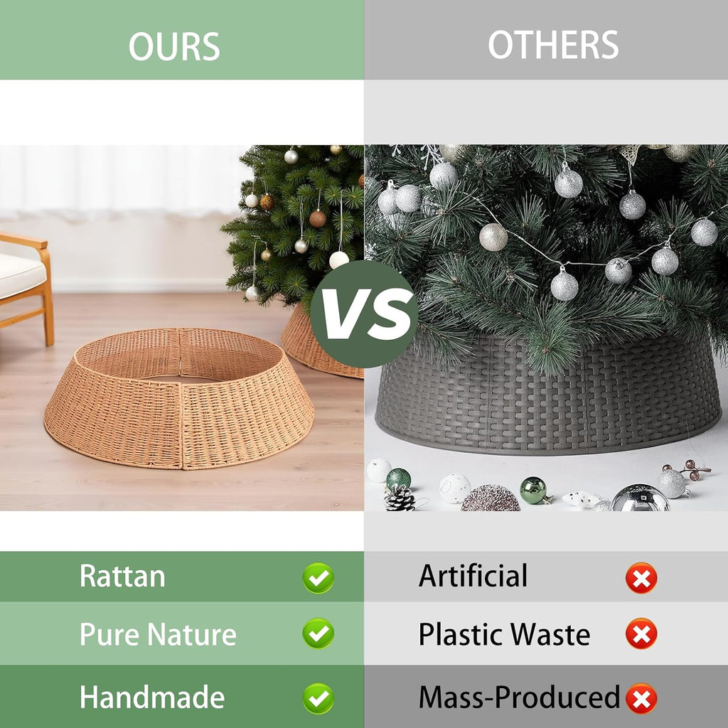 5-Piece Rattan Christmas Tree Collar, 26" Handmade Woven Christmas Tree Ring, Xmas Tree Base Cover, Holiday Tree