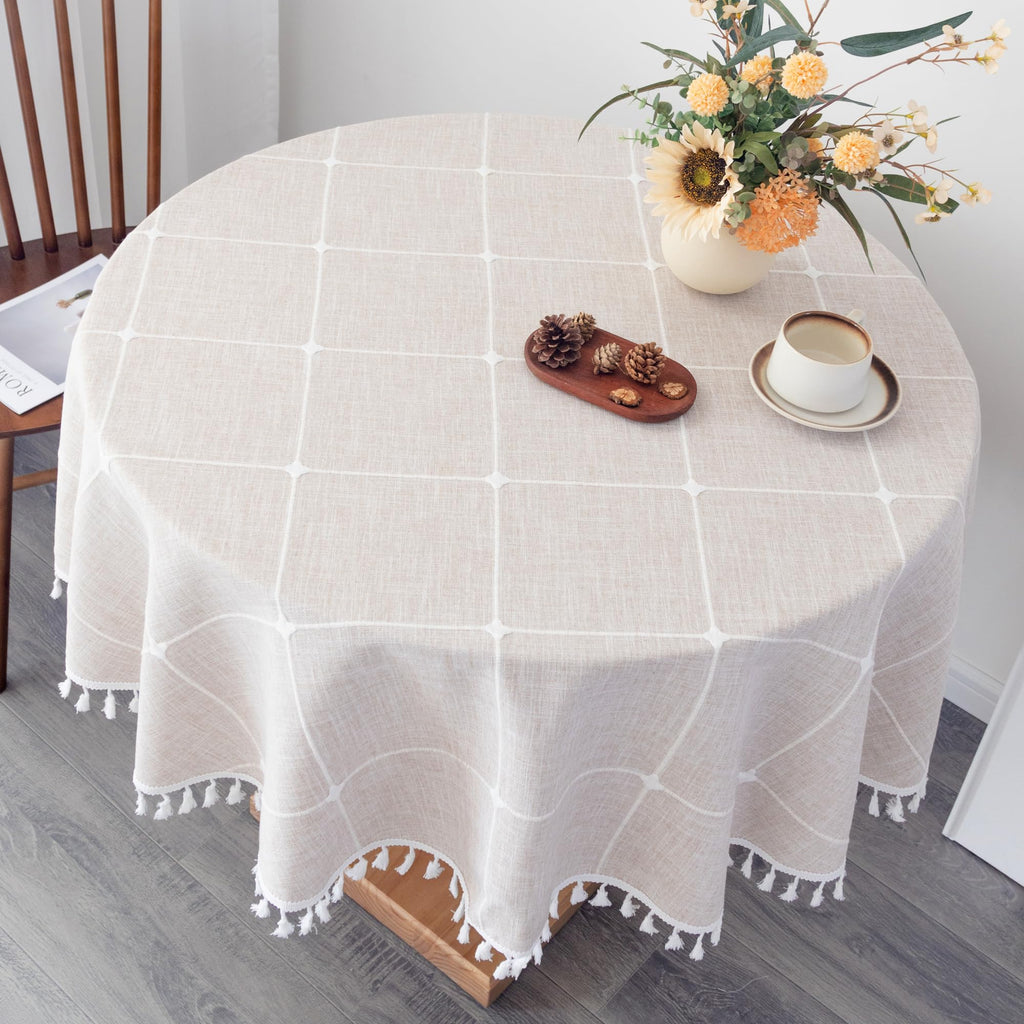 Boho Cotton Linen Round Tablecloth Brown 52 Inch