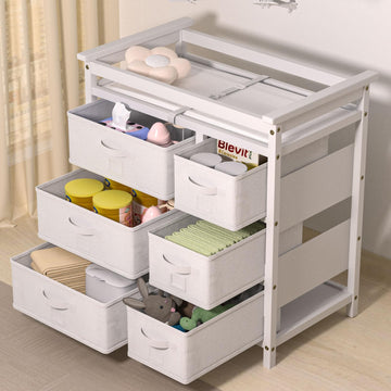 Wooden Diaper Changing Table with 6 Storage Baskets, Modern Baby Changing Table, Infant Diaper Changing Station