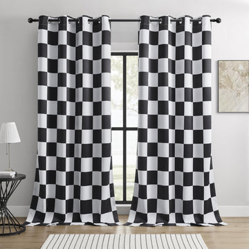 Black and White Checkered Blackout Curtains, 2 Panels, 52 * 84