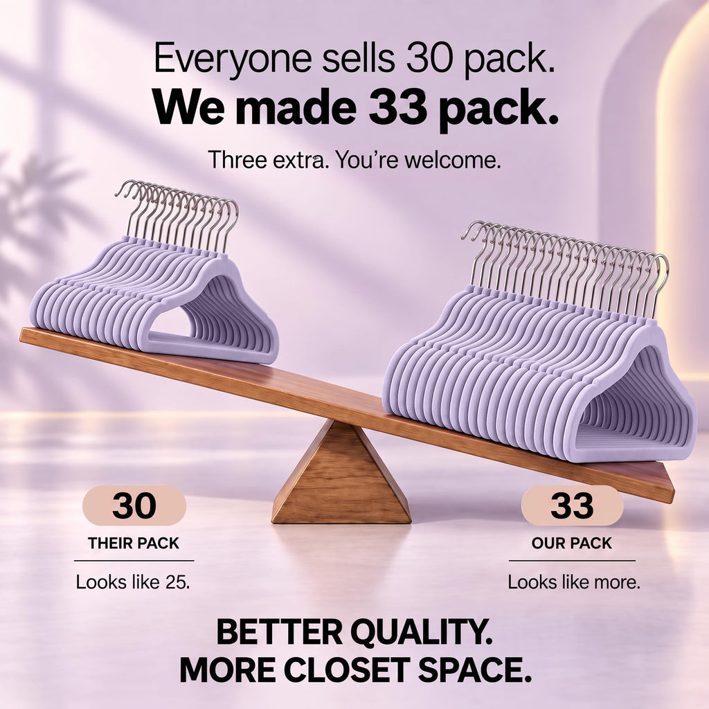 33 Pack Light Purple Velvet Felt Hangers, Non Slip