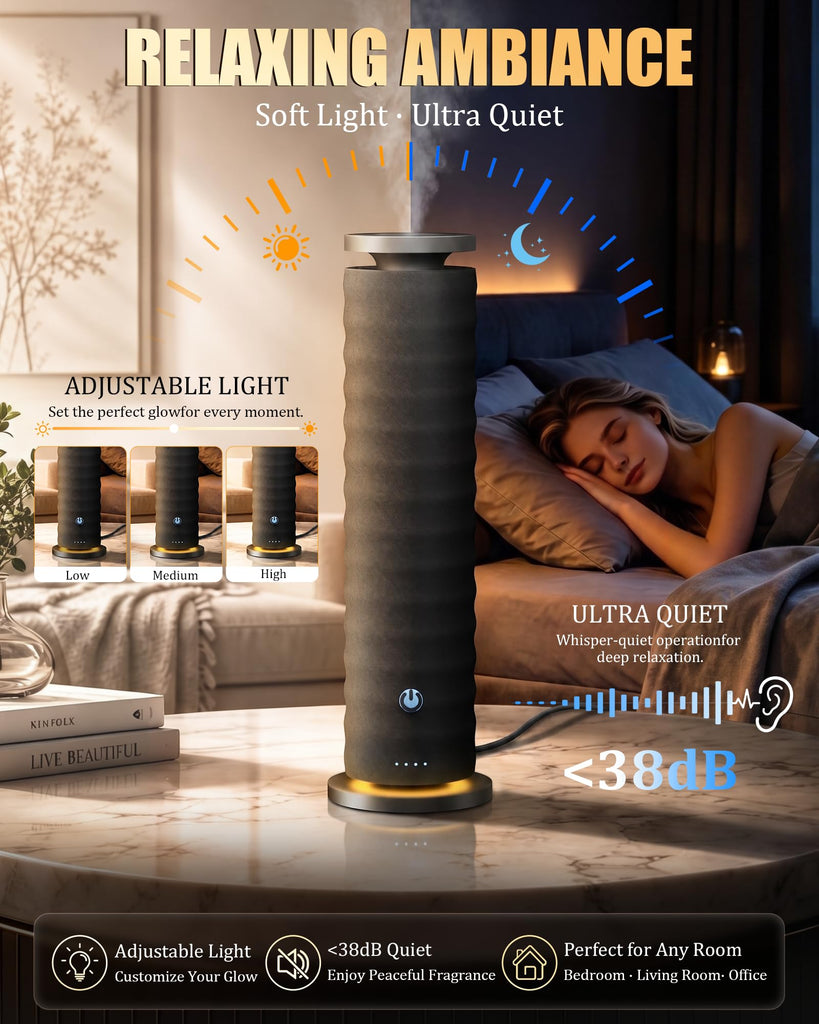 Waterless Essential Oil Diffuser, 120mL, 4 Oils, Remote, Black