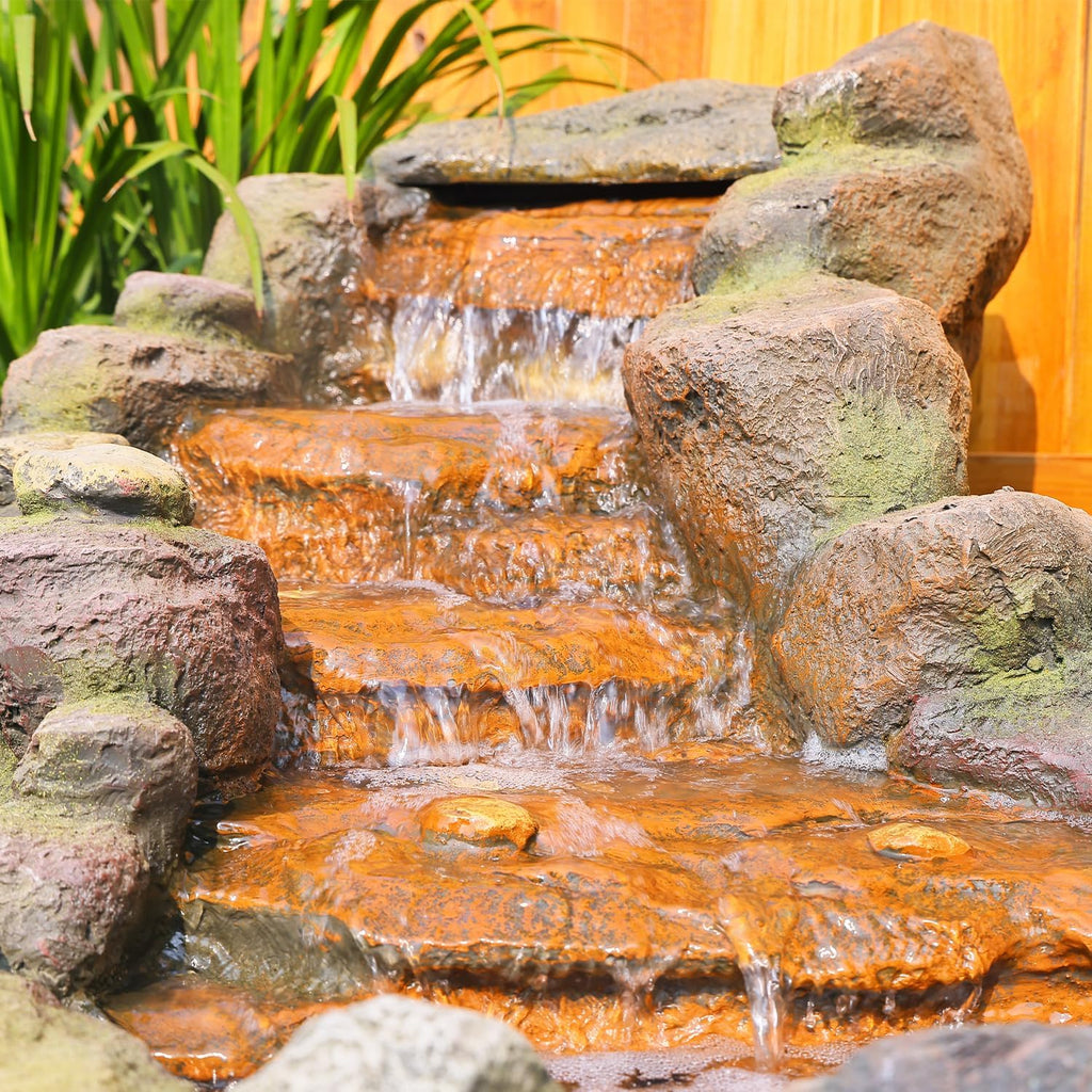 42.1" L Garden Water Fountain Outdoor, Floor Standing Mutiply Tiered Rock Outdoor Fountains with LED Lights and Pumps