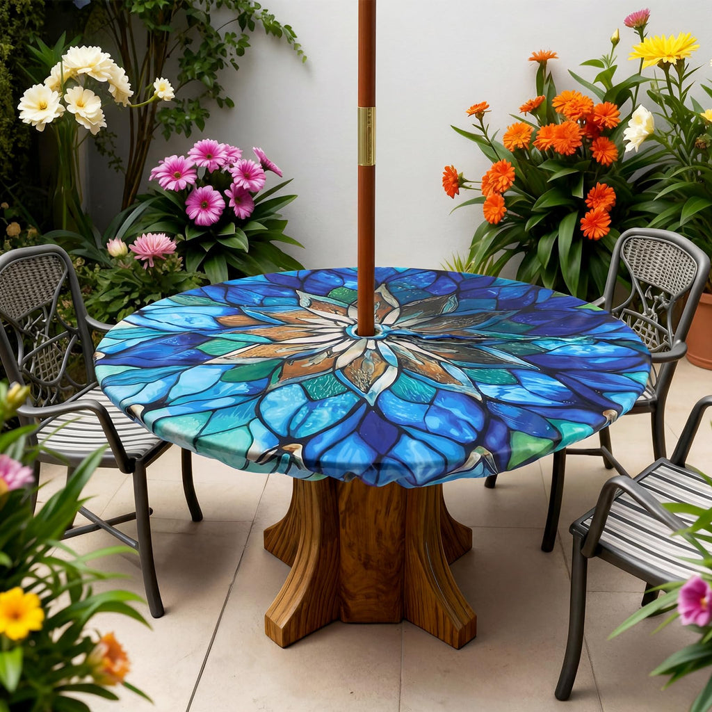Mandala Round Tablecloth with Umbrella Hole, 45"-53"