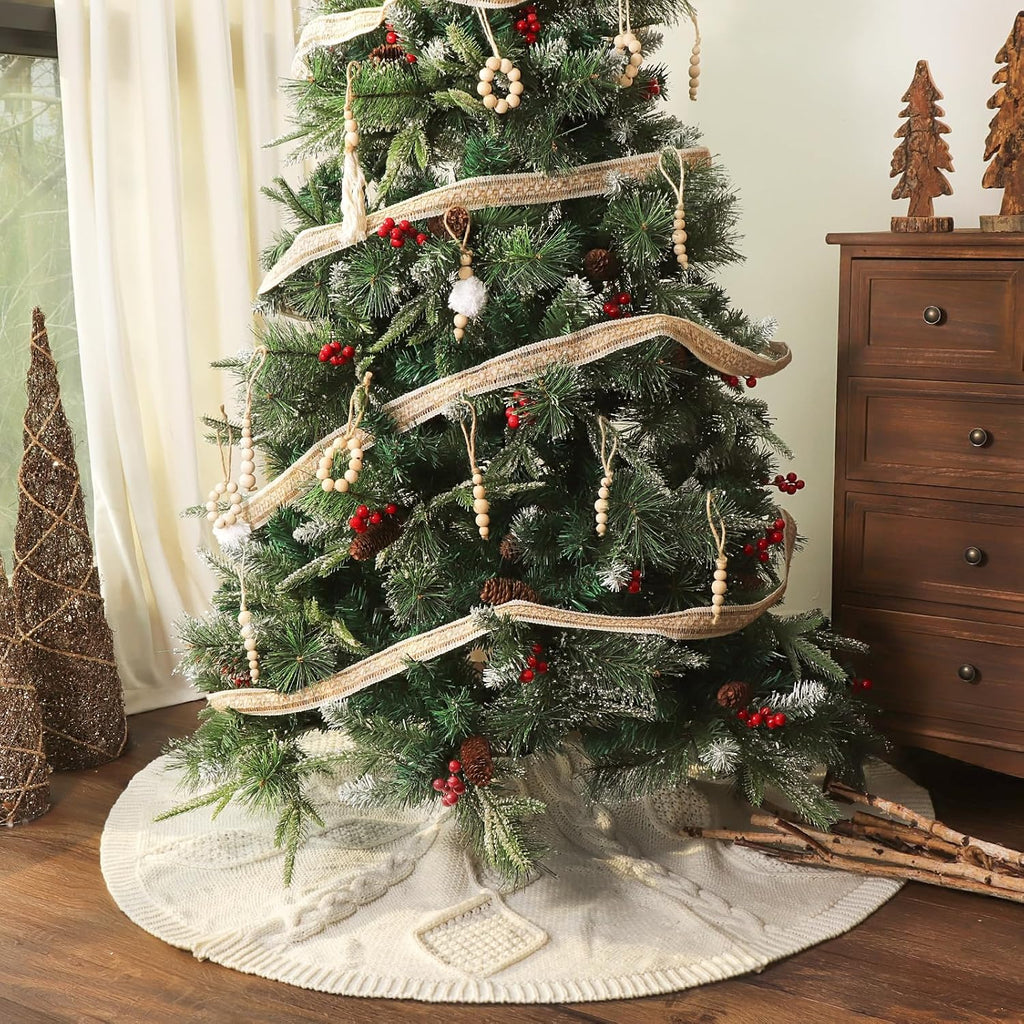 Knit Christmas Tree Skirts, Neutral Tree Skirt, Cozy Christmas Decorations