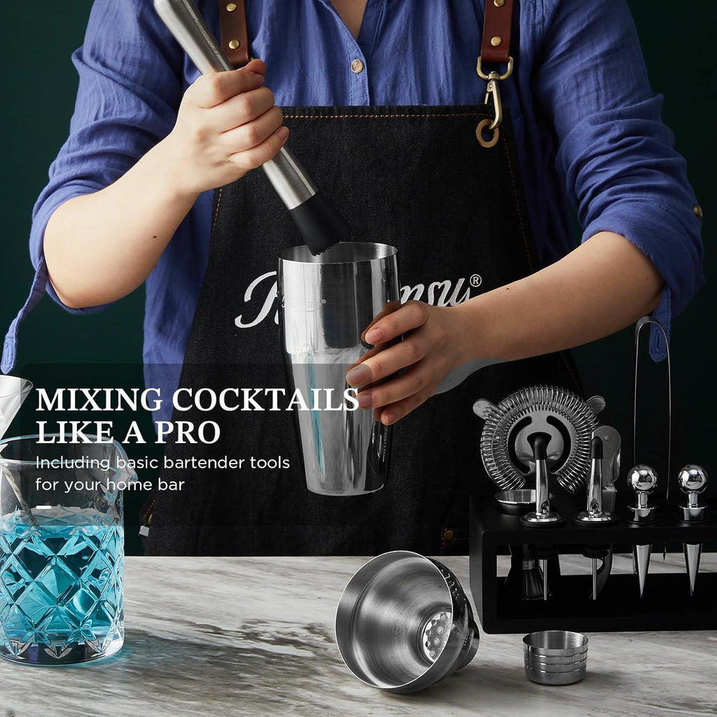 Cocktail Shaker Set with Stand | Mixology Bartender Kit Bar Set with Essential Bar Accessories Bar: Martini Shaker
