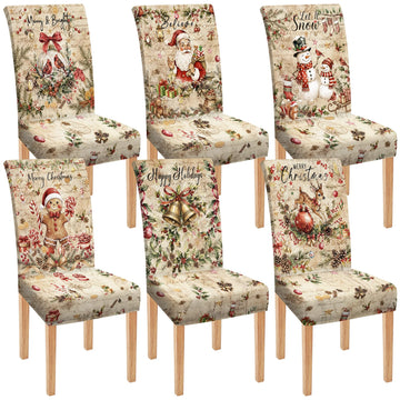 6 Pcs Vintage Christmas Chair Covers Farmhouse Dining Slipcovers