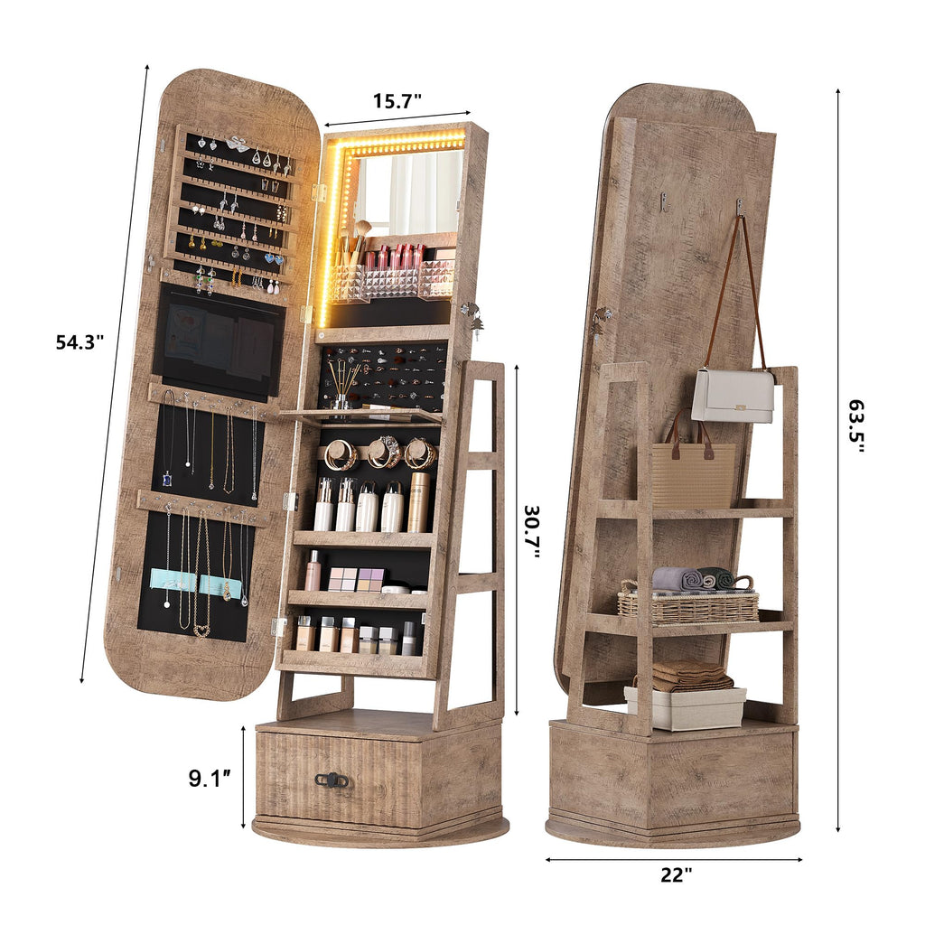 360 Swivel Jewelry Armoire Organizers with Full Length Mirror