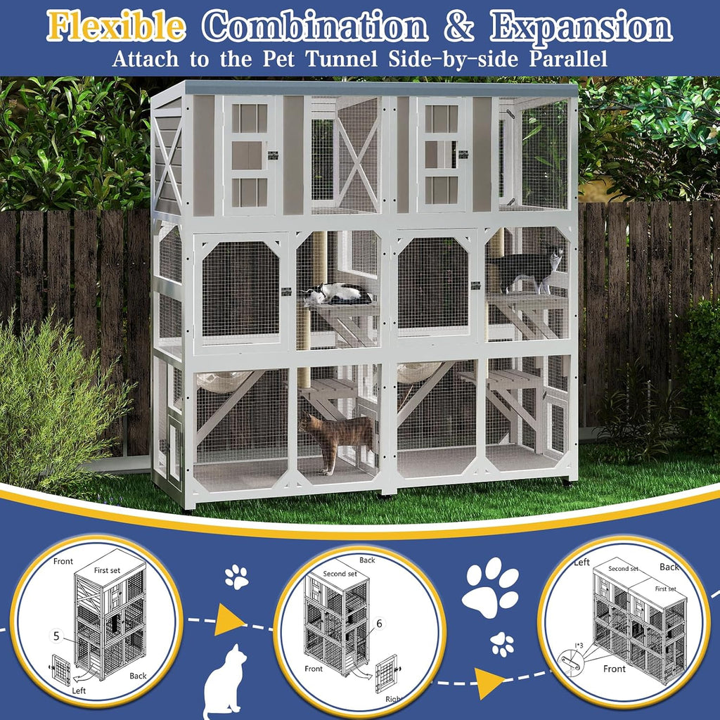 63.5" H Compact Window Catio Outdoor Cat Enclosure on Wheels