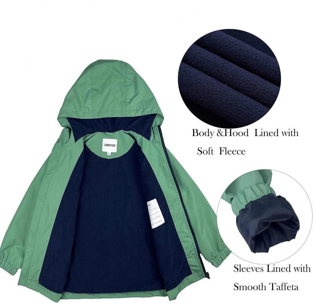 Boys Rain Jackets Lightweight Waterproof Hooded fleece Raincoats Windbreakers for Kids