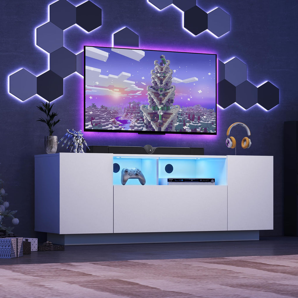 TV Stand with LED Lights & Large Storage Cabinet, Modern Entertainment Center for 32/43/50/55 Inch TVs, Sturdy Media