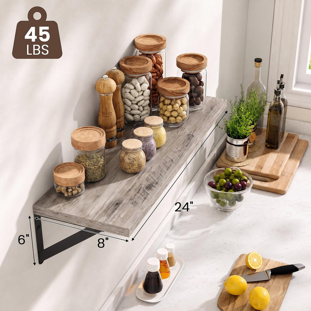 Wall Mounted Floating Shelves Set of 2, 24x8, Grey
