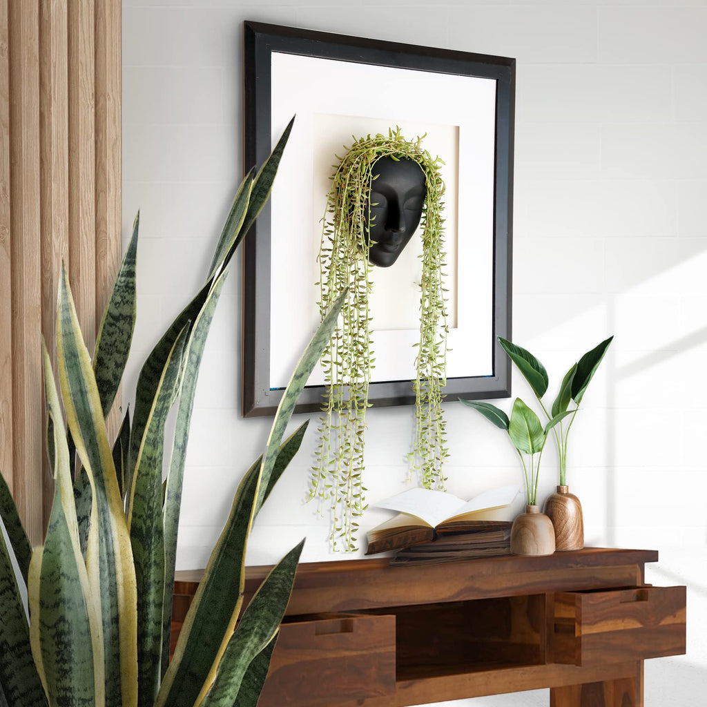 Face Planter, Wall-Mountable Vertical Planter with Drainage Hole, 6x5.25x3.5 inches, Concrete, Black, Modern Style