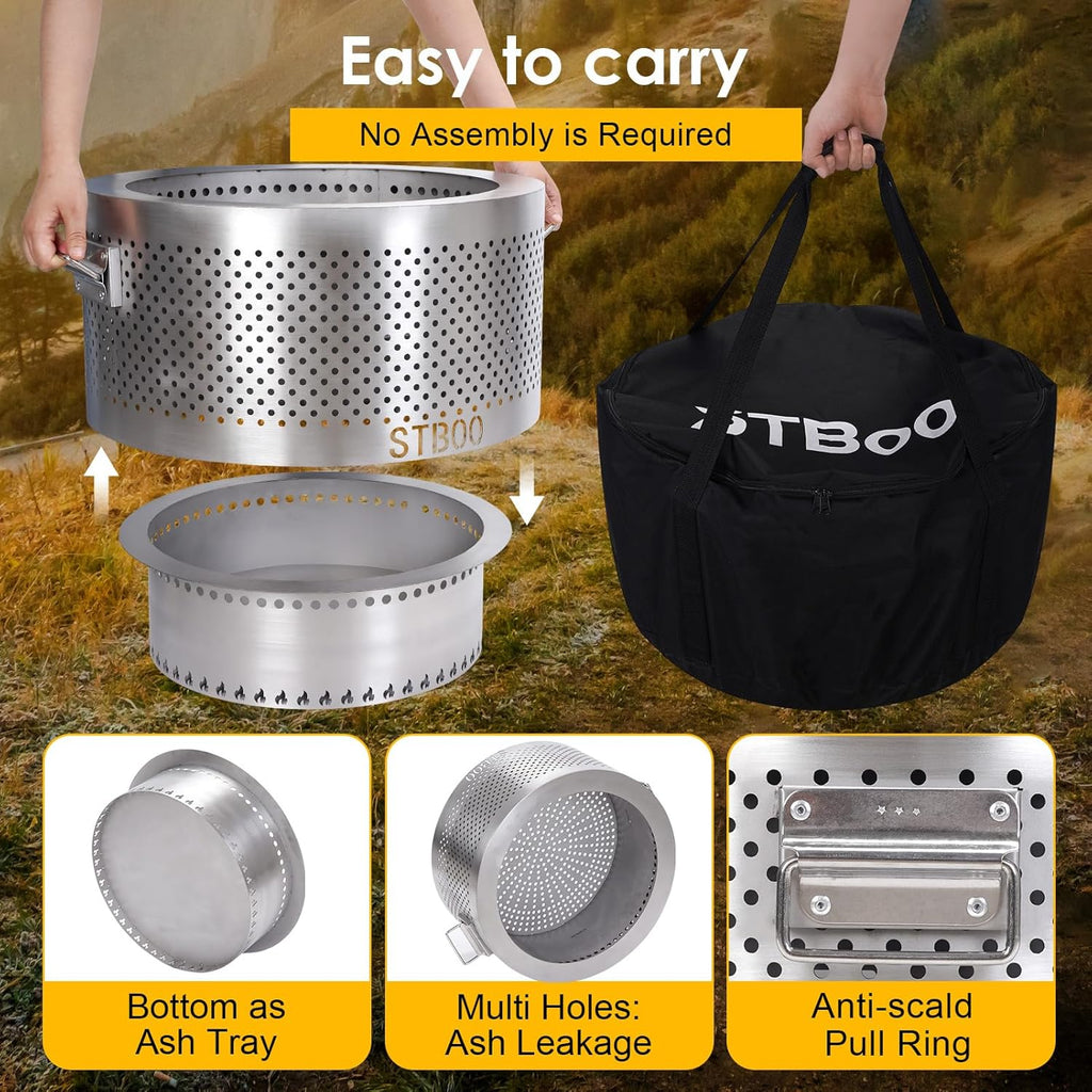 20Inch Large Firepit - Fire Pits for Outside with Portable Carrying Storage