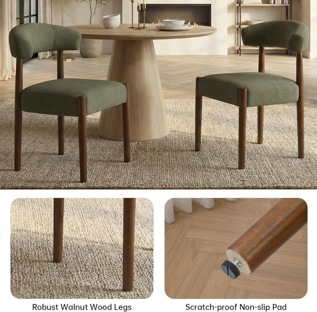 Wooden Dining Chairs Set of 2, Modern Upholstered Dining Room Chairs with Walnut Wood Legs and Curved Backrest