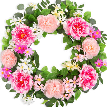 24 Inch Large Front Door Wreath - Full Artificial Floral Spring Wreath for Front Door, Indoor Outdoor Door