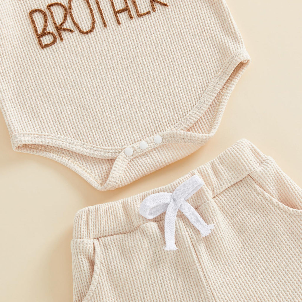 Baby Boy Summer Clothes Newborn Infant Outfit Letter Embroidery Print Short Sleeve Romper with Shorts 2Pcs Set