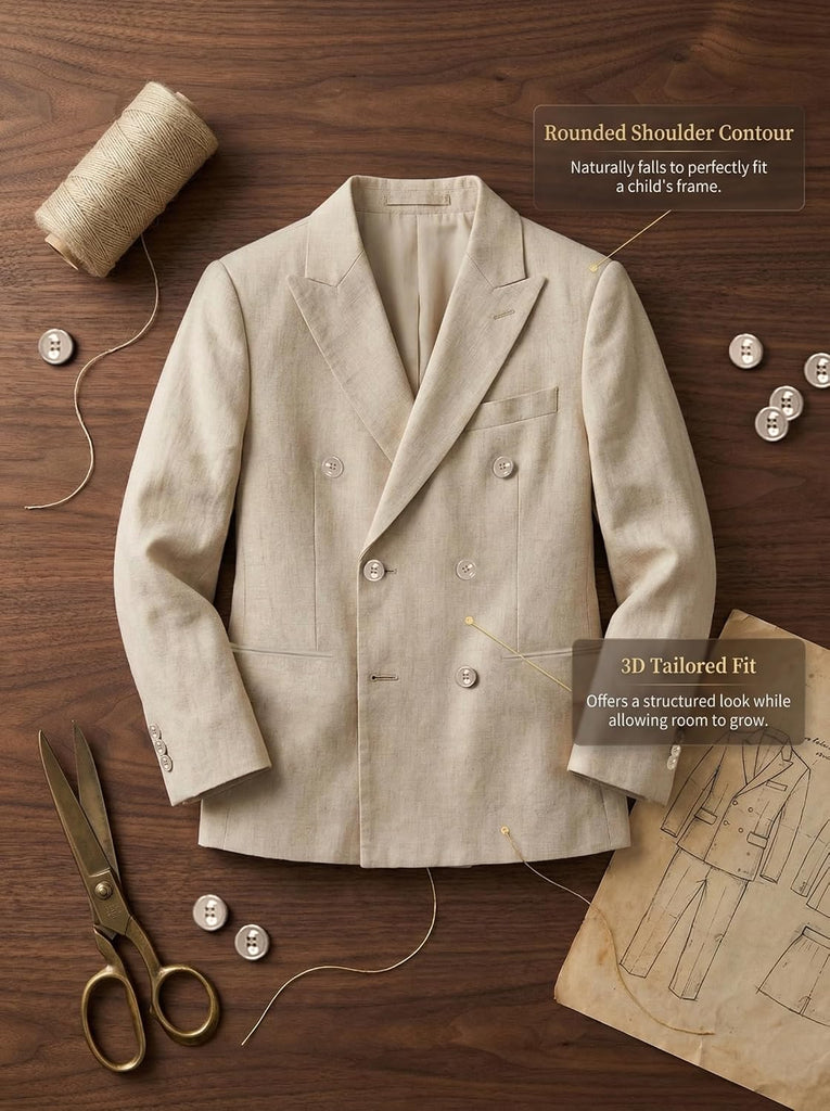 Kids Sport Coat for Boys Double Breasted Linen Casual Suit Jacket
