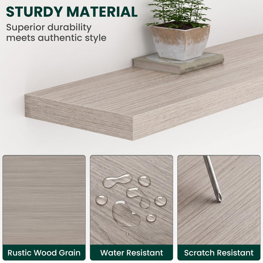 12 Inch Deep Floating Shelves Grey, 72 Inch Long, 2" Thick Floating Shelves for Wall, Hidden Bracket