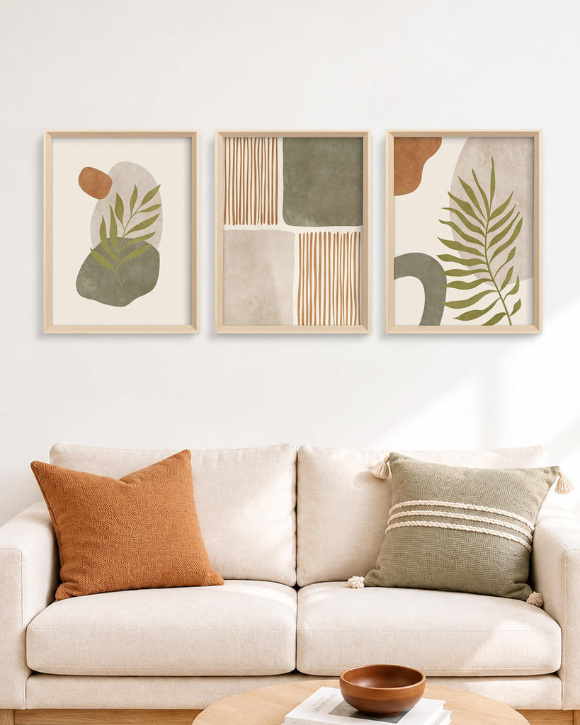 Abstract Botanical Geometric Framed Wall Art Set of 3 12x16IN