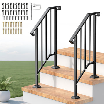 Outdoor Handrails for Steps, Stair Railing Kit for Concrete & Porch Steps, Adjustable Black Iron Hand Rail for