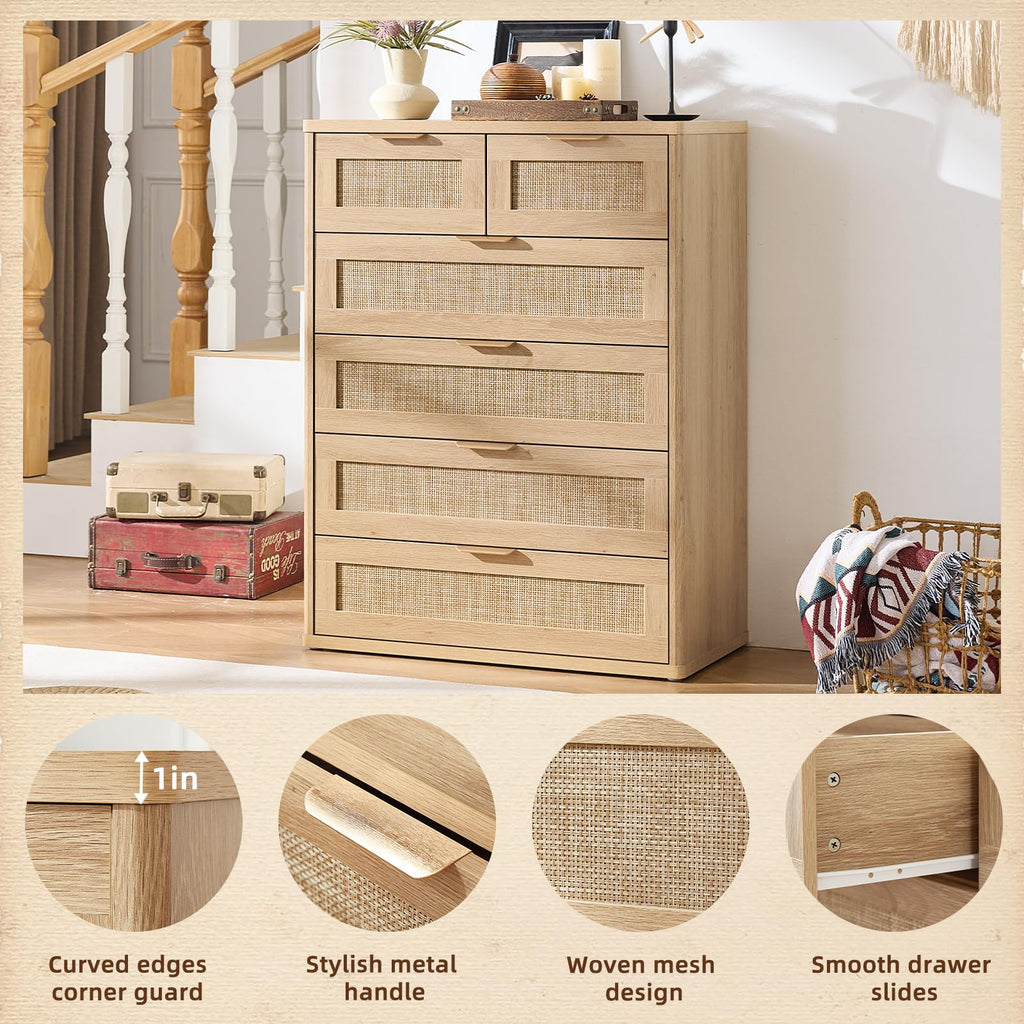 Rattan Dresser Set 2, 41" Tall Chest of Drawers