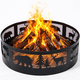 Fire Chief 36 Inch Fire Pit Ring – Heavy Duty Wood Burning Fire Ring Insert with Decorative Wildlife Design – Outdoor Steel Campfire Bonfire Pit