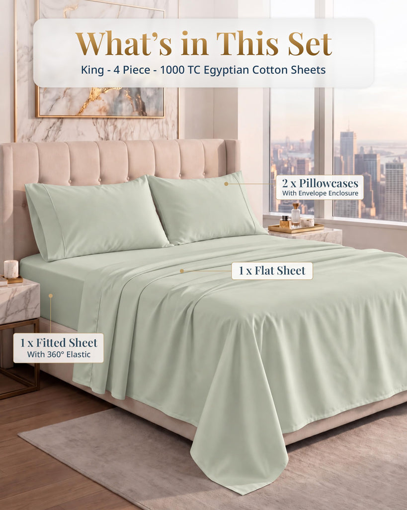 King Bed Sheets 1000 Thread Count 100% Egyptian Cotton - Mineral