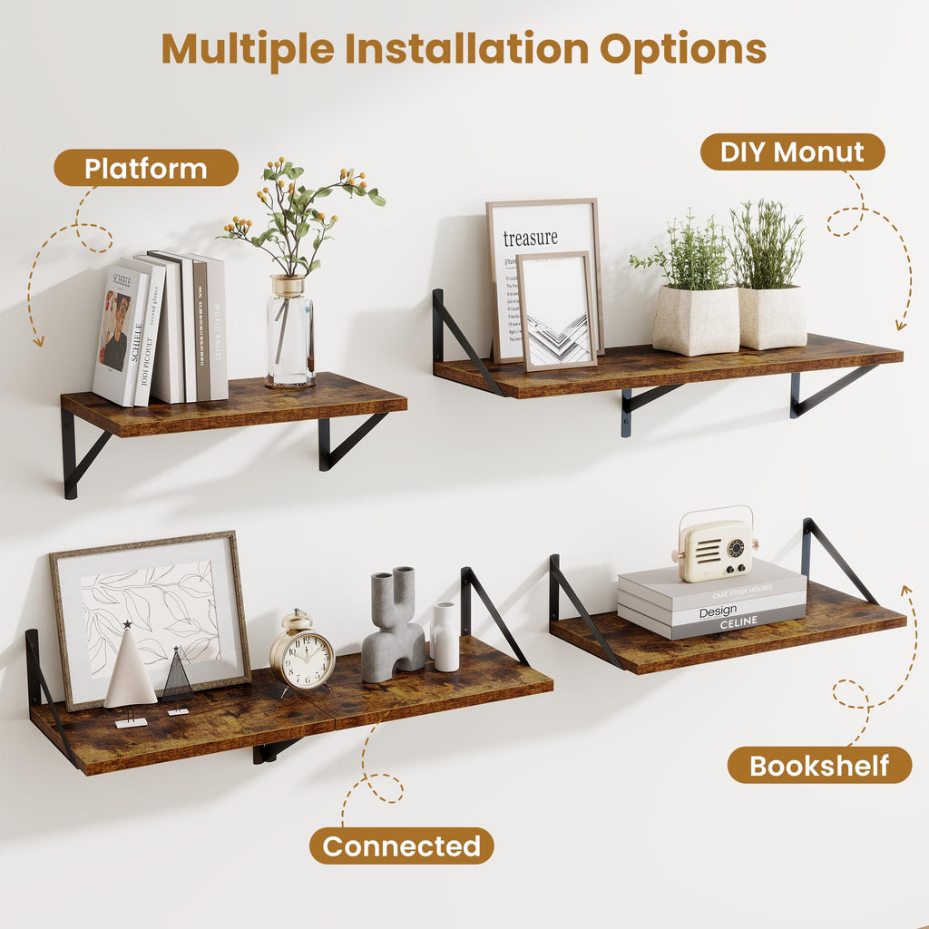 Deep Floating Shelves for Wall, 30" Wx10 D Wood Floating Shelf Set of 2, Sturdy Metal Bracket Wide Display &