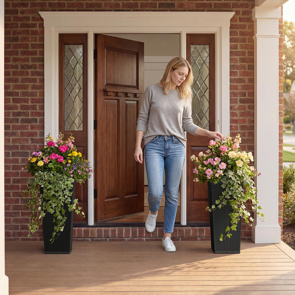 Resin 24'' Tall Planters, Large Taper Outdoor Planter