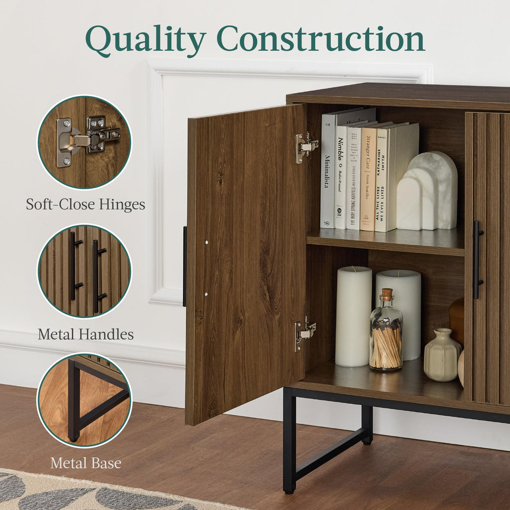 Slatted Sideboard Buffet Cabinet, Entryway Table, Accent Storage Cabinet, Console Table - Dark Brown