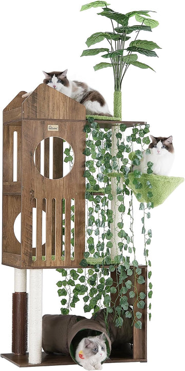Large Cat Tree with Leaves, 72.8" Tall Cat Tower, Anti-tip Kit