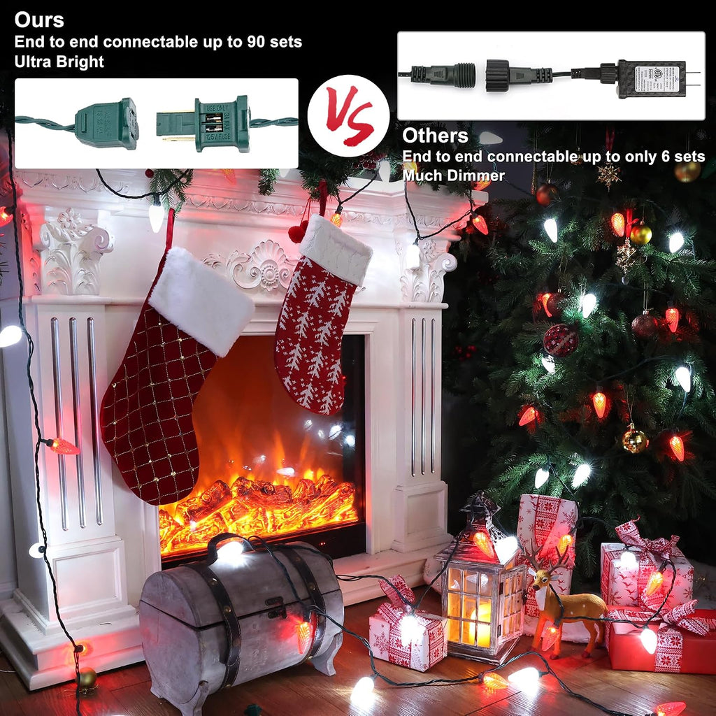 Red & White Christmas Lights, 33ft 50 LED C9 String Lights Outdoor