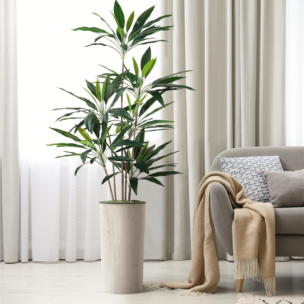 Artificial Tree in Modern Swirl Pattern Planter, Fake Dracaena Tree Silk Tree for Indoor and Outdoor Home Decoration