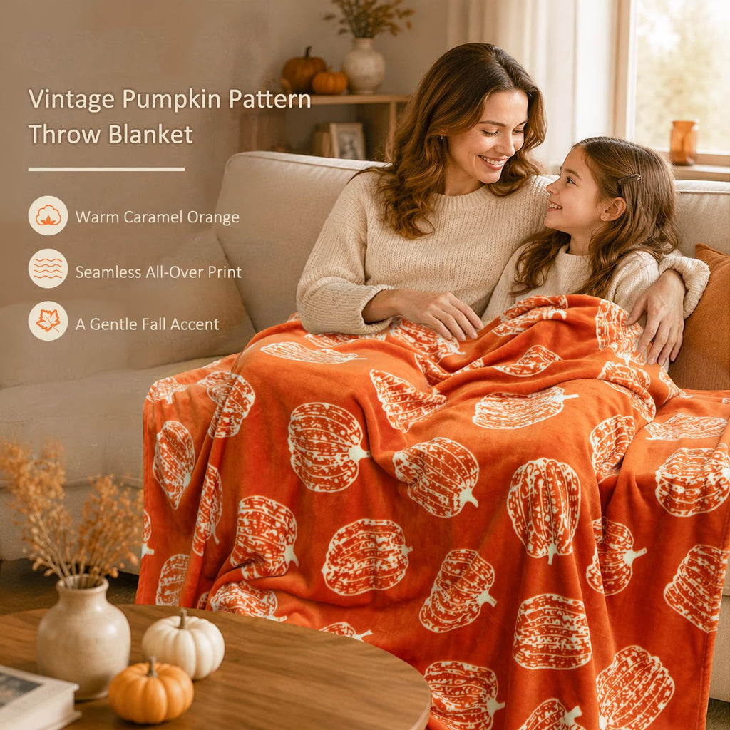 Pumpkin Printed Throw Blanket for Couch, Orange Fall Decor
