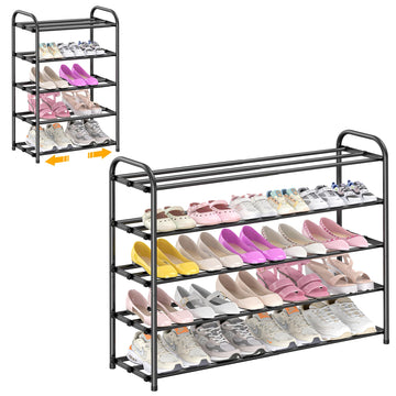5-Tier Metal Expandable Shoe Rack for Closet and Entryway, Black