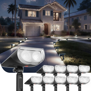 Solar Spotlight Outdoor Waterproof Dusk to Dawn Cool White 10 Pack