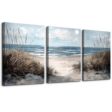 Wall Art Wall Decor Modern Office Pictures Blue Sea Beach Posters Canvas Painting Wall Art Bathroom Seascape Prints