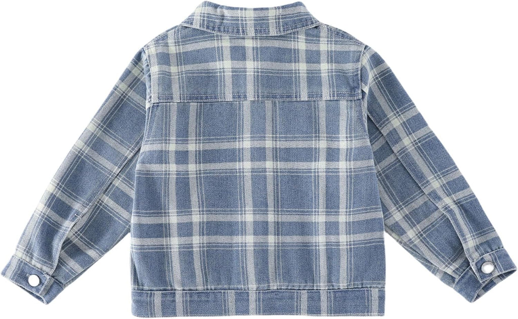 Boys Plaid Denim Jacket Trucker Shacket Kids School Jean Coat