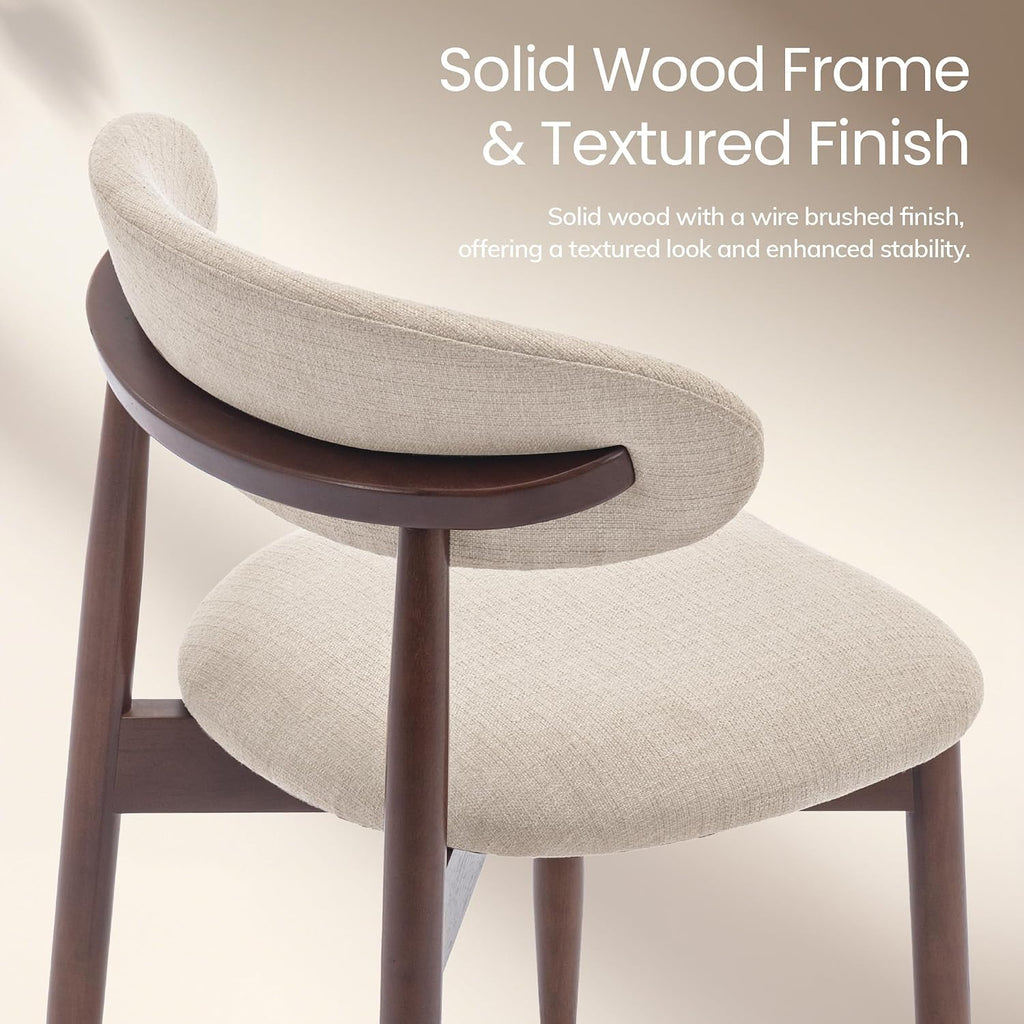 Mid-Century Modern Wooden Dining Chair Set of 4, Indoor Upholstered Kitchen Chairs with 2.6" Cozy Padded Seat, Walnut