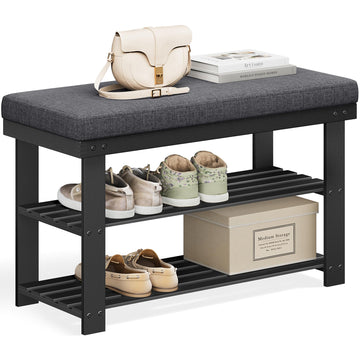 Bamboo Shoe Bench, 3-Tier Shoe Rack, 11.9 x 28.3 x 19.2 Inches
