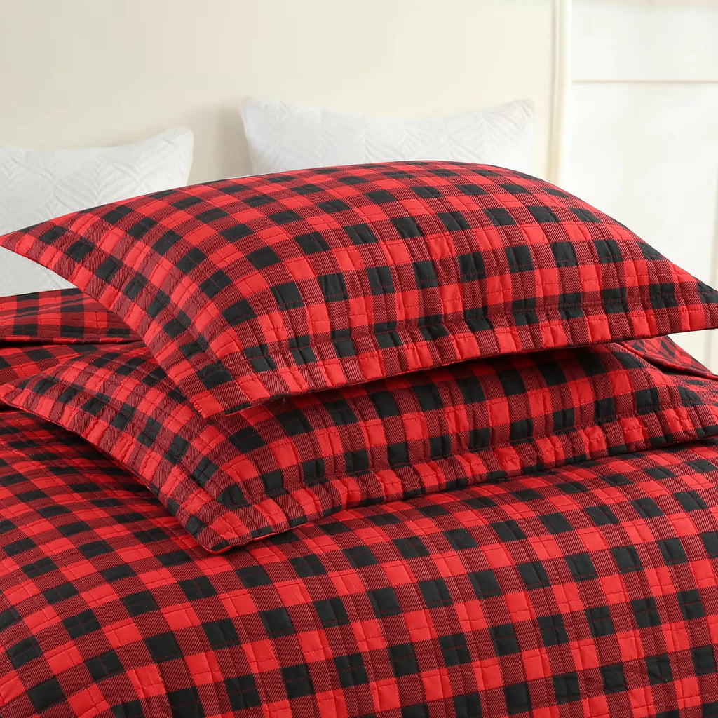 3 Pcs Buffalo Red Christmas Quilt Bedspread Set, Queen