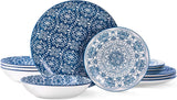 Porcelain Dinnerware Sets Service for 4, 12 pcs Hand drawn Plates and Bowls Sets, Handmade Ceramic Dish Set