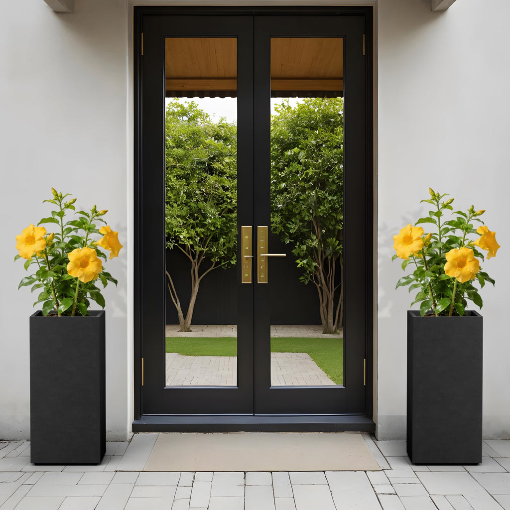 Accent Column Square Black Concrete Planter 23.6" H, Outdoor