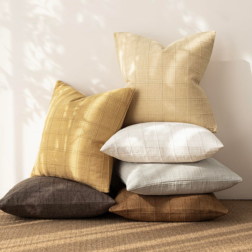 Set of 1 Decorative Linen Check Throw Pillow Cover Neutral Long Body Lumbar Cushion Cover Farmhouse Vintage Boho Home